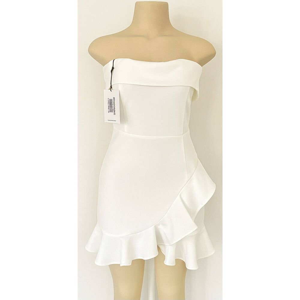 Hello molly womens size 6 white Strapless club dress mini ruffle peplum